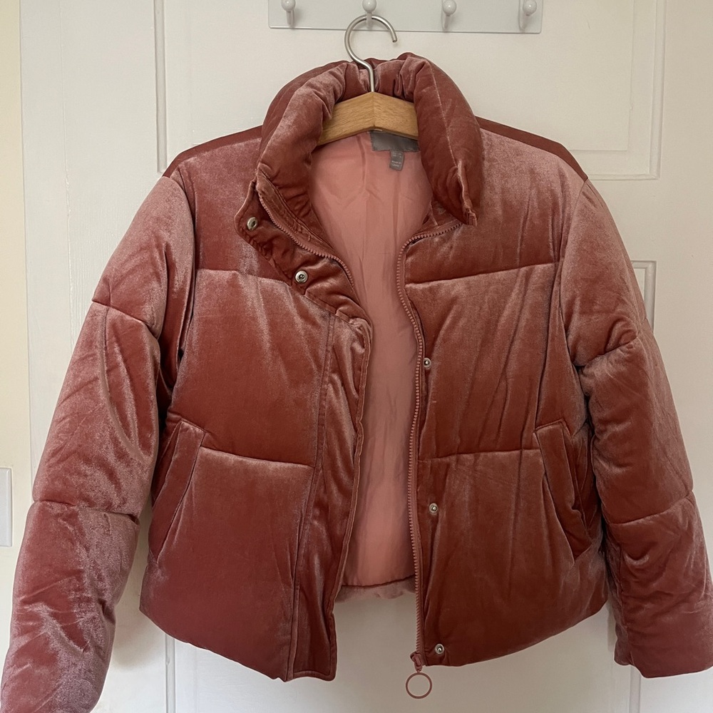 Velvet Puffer Jacket in Rose